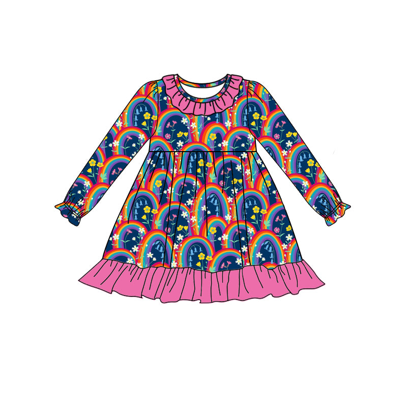 5.18custom each style moq 5eta 4-5week Sibling Sister rainbow flowers prints girls outfits and baby romper match family design