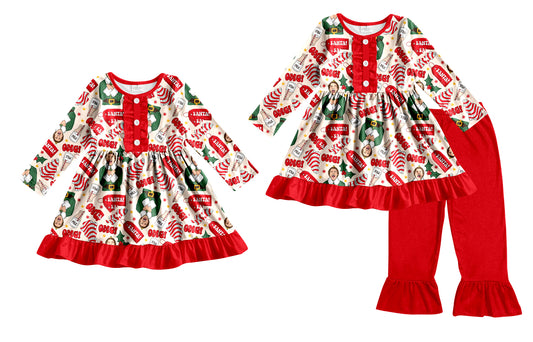 25.8.30 custom each style moq 5eta 4-6week Sibling Sisters Christmas red baby girl long sleeve pants sets and dress match family design