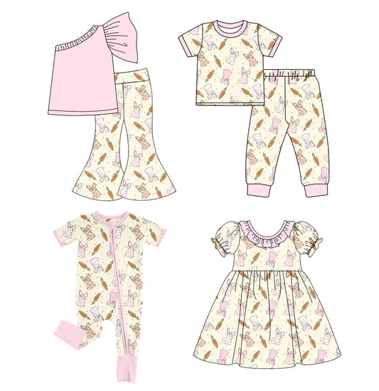 25.10.13 custom each style moq 5 eta 6-8week Sibling Sisters bunny carrot baby girl short sleeve pants sets 2 and dress and rompers match family design