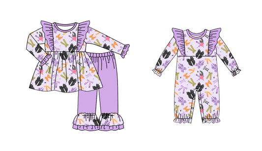 25.6.3 custom each style moq 5eta 4-6week Sibling Sisters bow purple baby girl long sleeve pants sets and rompers match family design