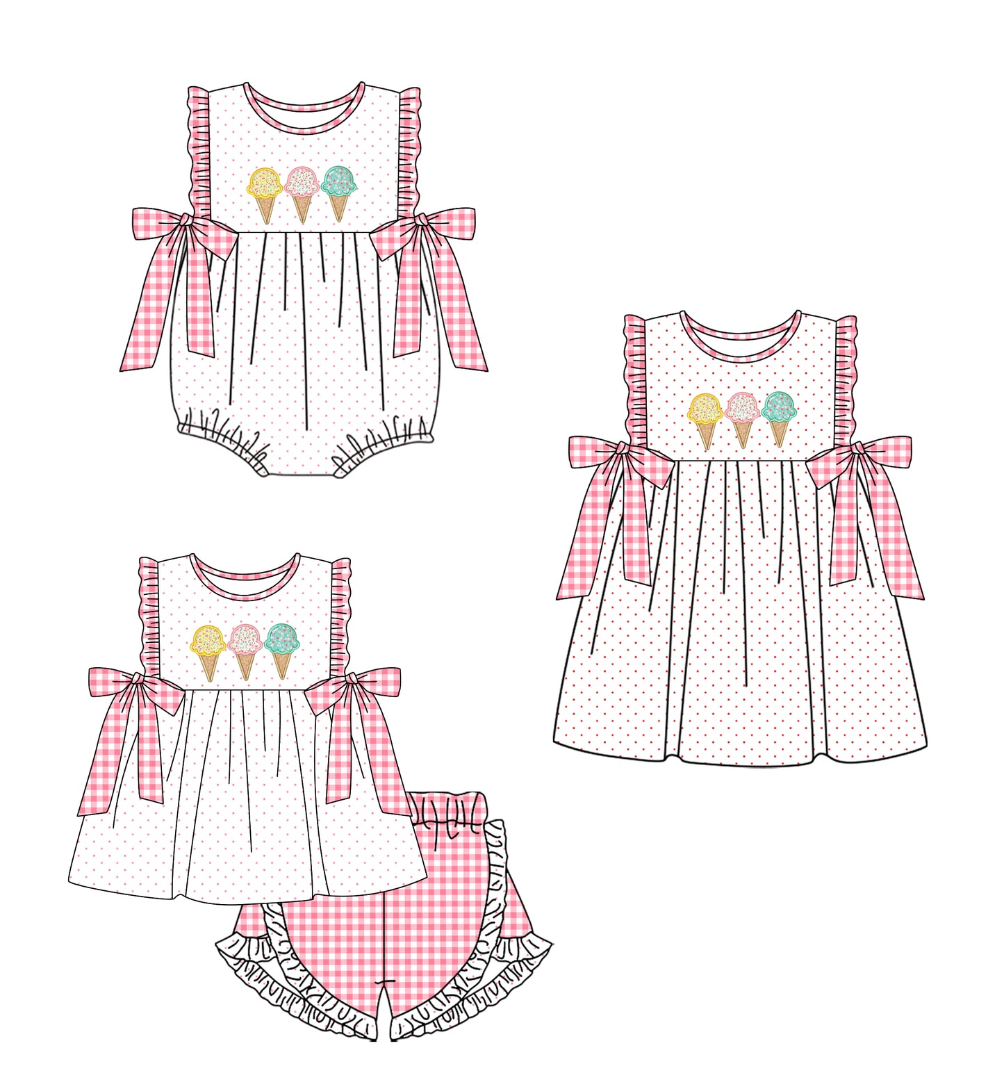 12.19 custom each style moq 5eta 4-6week Sibling Sister ice cream baby girl short sleeve shorts sets and dress and rompers match family design
