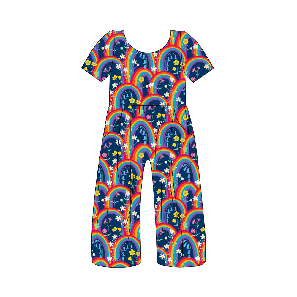 5.18custom each style moq 5eta 4-5week Sibling Sister rainbow flowers prints girls outfits and baby romper match family design