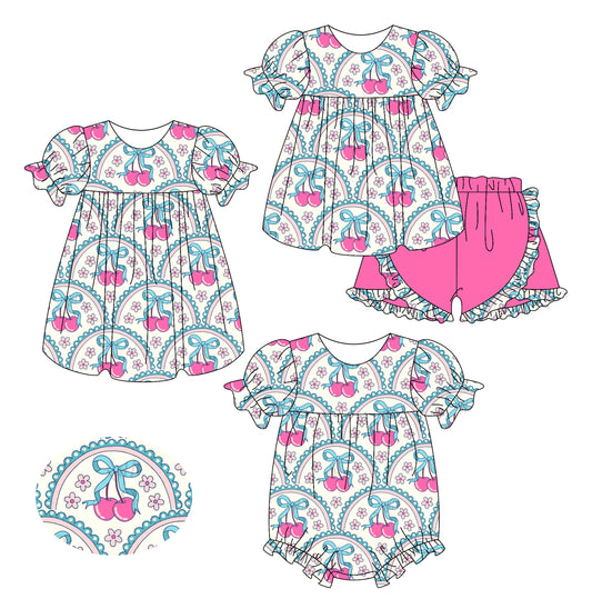 2.15 custom each style moq 5eta 4-6week Sibling Sisters baby girl short sleeve shorts sets and dress and rompers match family design