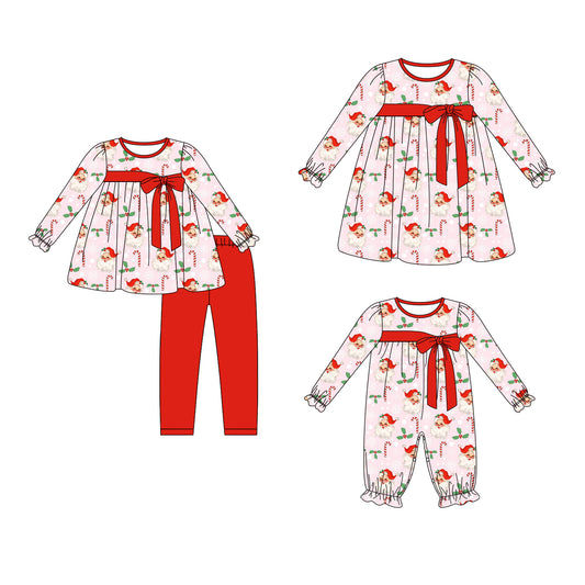 25.5.29 custom each style moq 5eta 4-6week Sibling Sisters Christmas red baby girl long sleeve pants sets and dress and rompers match family design