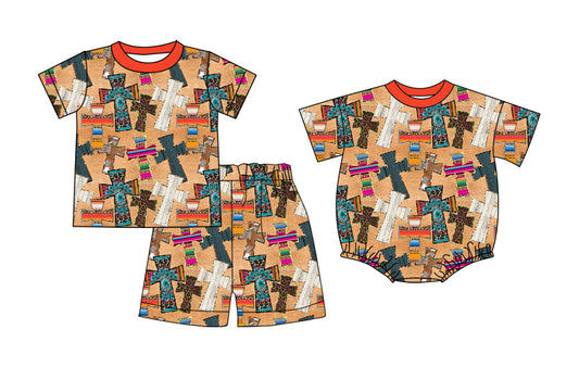 26.1.5 custom each style moq 5 eta 6-8week Sibling Sister easter baby boy short sleeve shorts sets and romper match design