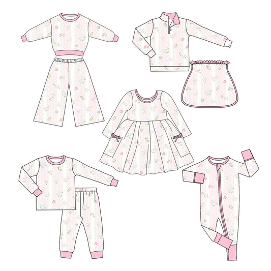 25.11.3 custom each style moq 5 eta 6-8week Sibling Sisters bow floral baby girl long sleeve pants sets 2 and dress and rompers and skirts sets match family design