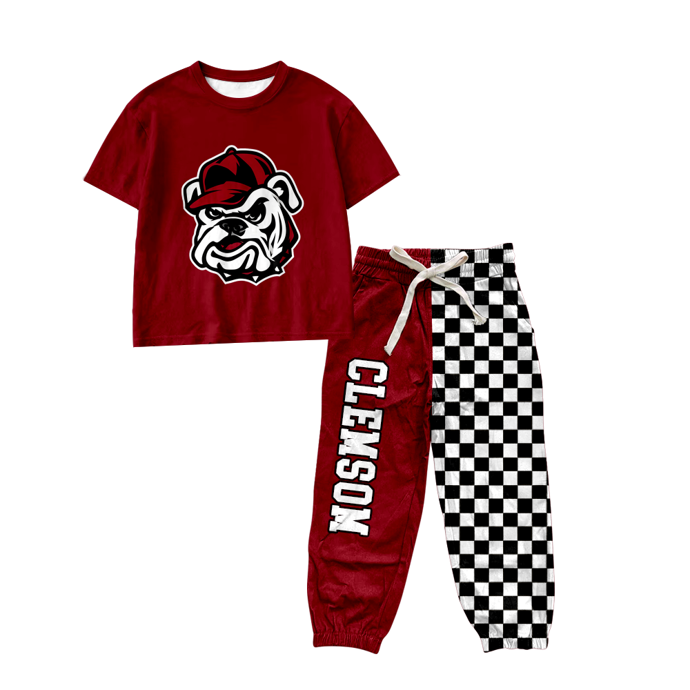 custom moq 5 mix size MSD070908 Baby Kids Short Sleeve Shirt Plaid Patchwork Long Pants Casual Set