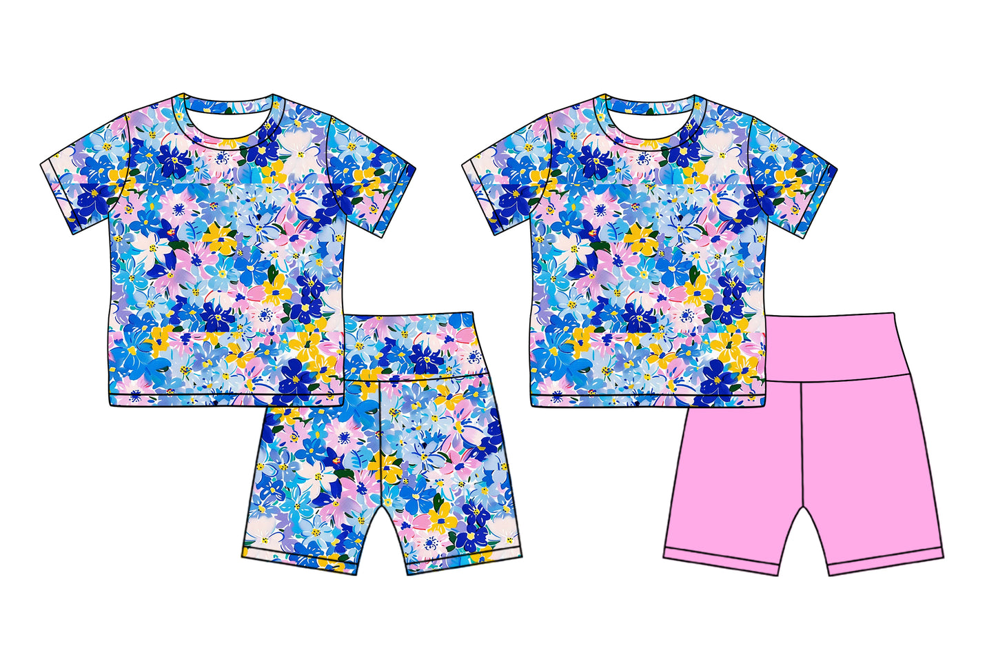 2.18 custom each style moq 5eta 4-6week Sibling Sister floral baby girls short sleeve shorts sets and set 6 match design
