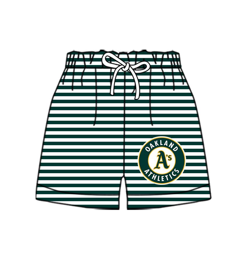 Custom moq 5 mix size milk silk summer teams Baby Green Striped Drawstring Shorts for Children Elastic Waist Kids Summer Shorts