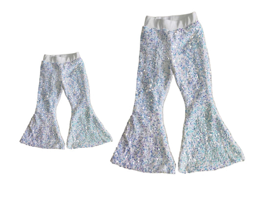 7.4 custom each style moq 5eta 4-6week white sequined kids pants and adult pants