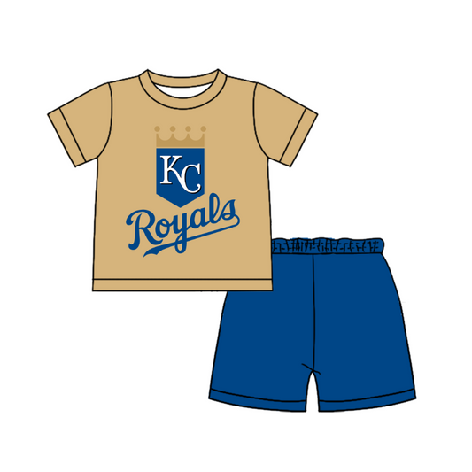 Custom moq 5 mix size milk silk summer teams Baby Boy's brown Short-Sleeved O-Neck Top And solid color Shorts Set