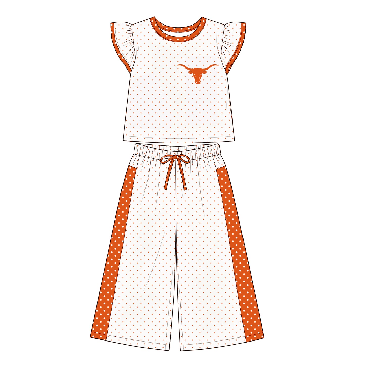 custom moq 5 mix size XRCXF071402 Baby Girls Polka Dot Print Flutter Sleeve Top Bell Bottom Flare Pants Team Clothes Set