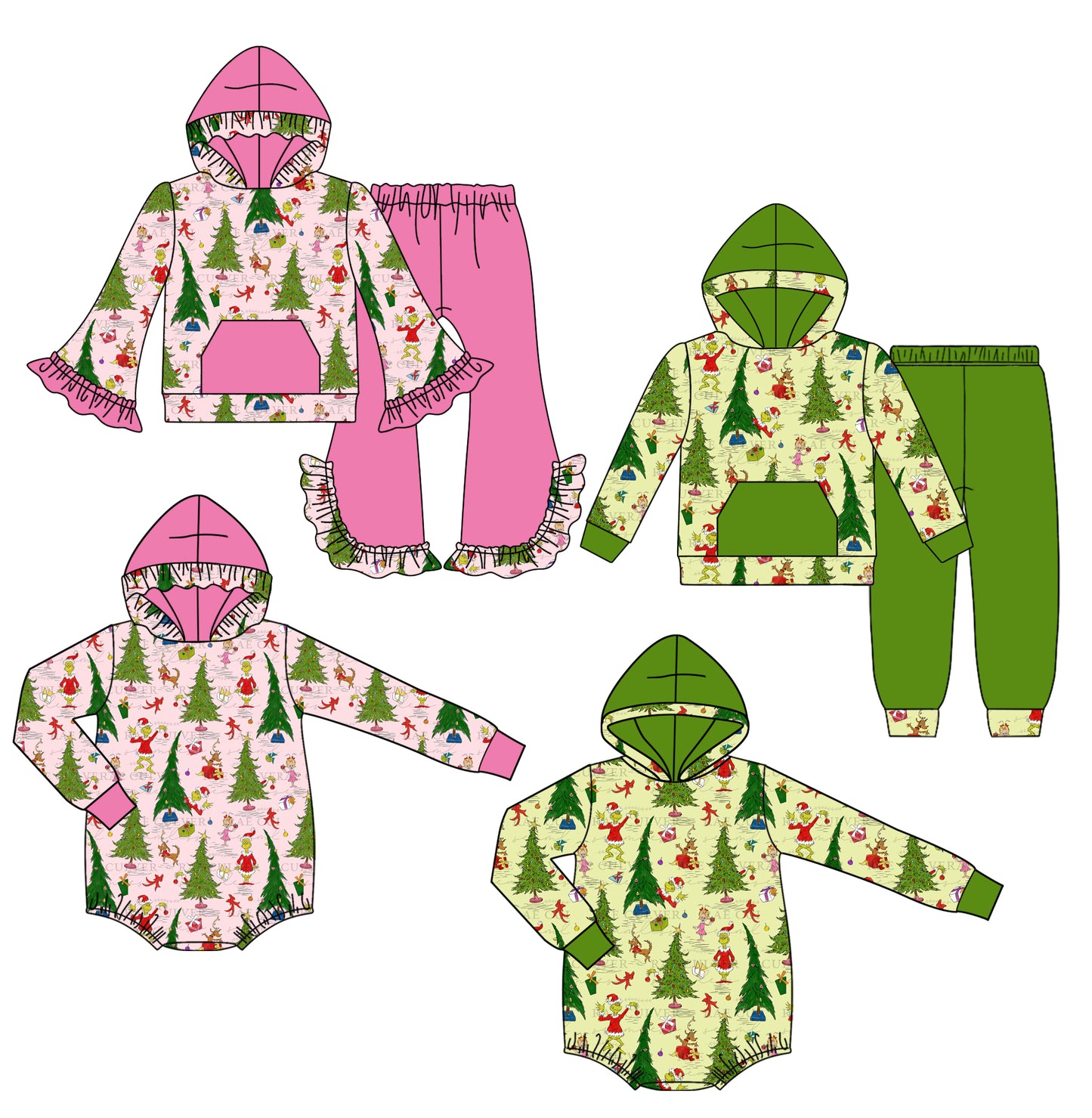 25.7.30 custom each style moq 5 eta 4-6week Sibling Sisters Christmas baby girl long sleeve pants sets 1 and sets 2 and romper 1 and romper 2 match family design