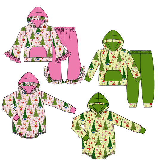 25.7.30 custom each style moq 5 eta 4-6week Sibling Sisters Christmas baby girl long sleeve pants sets 1 and sets 2 and romper 1 and romper 2 match family design