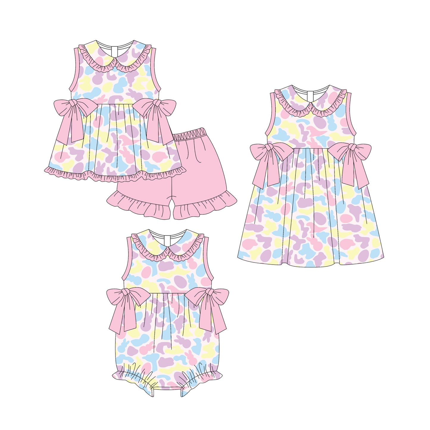 25.11.7 custom each style moq 5 eta 6-8week Sibling Sister baby short sleeve shorts sets and romper and dress match design