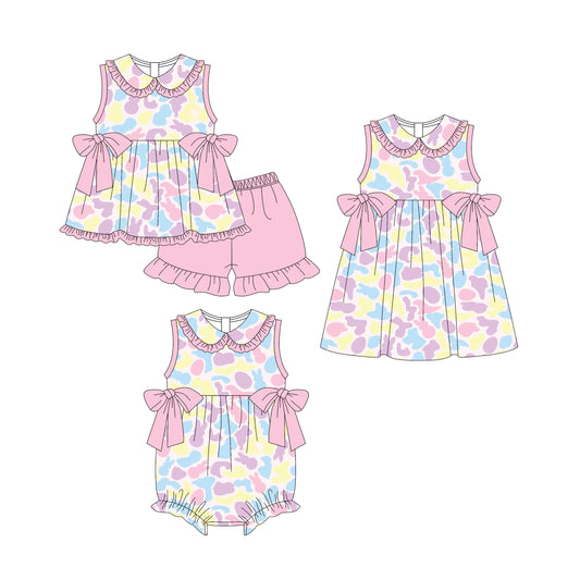 25.11.7 custom each style moq 5 eta 6-8week Sibling Sister baby short sleeve shorts sets and romper and dress match design