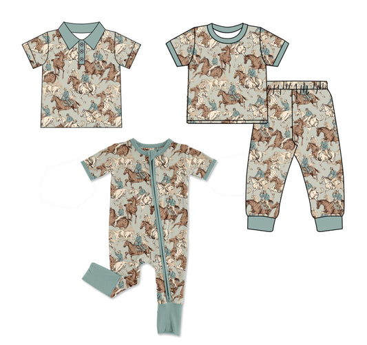 25.12.24 custom each style moq 5 eta 6-8week Sibling Sisters riding horse baby girl clothes short sleeve pants sets and romper and top match family design
