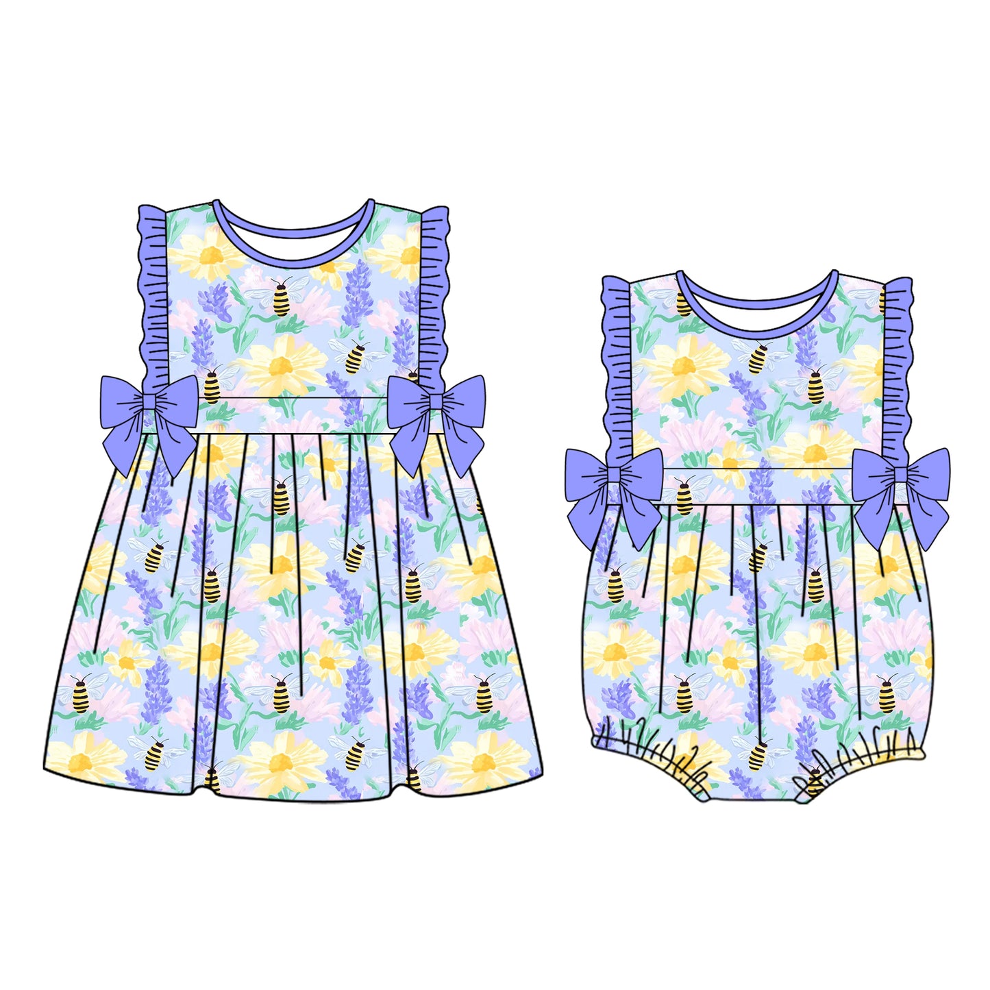 25.11.11 custom each style moq 5 eta 6-8week Sibling Sister floral baby short sleeve romper and dress match design