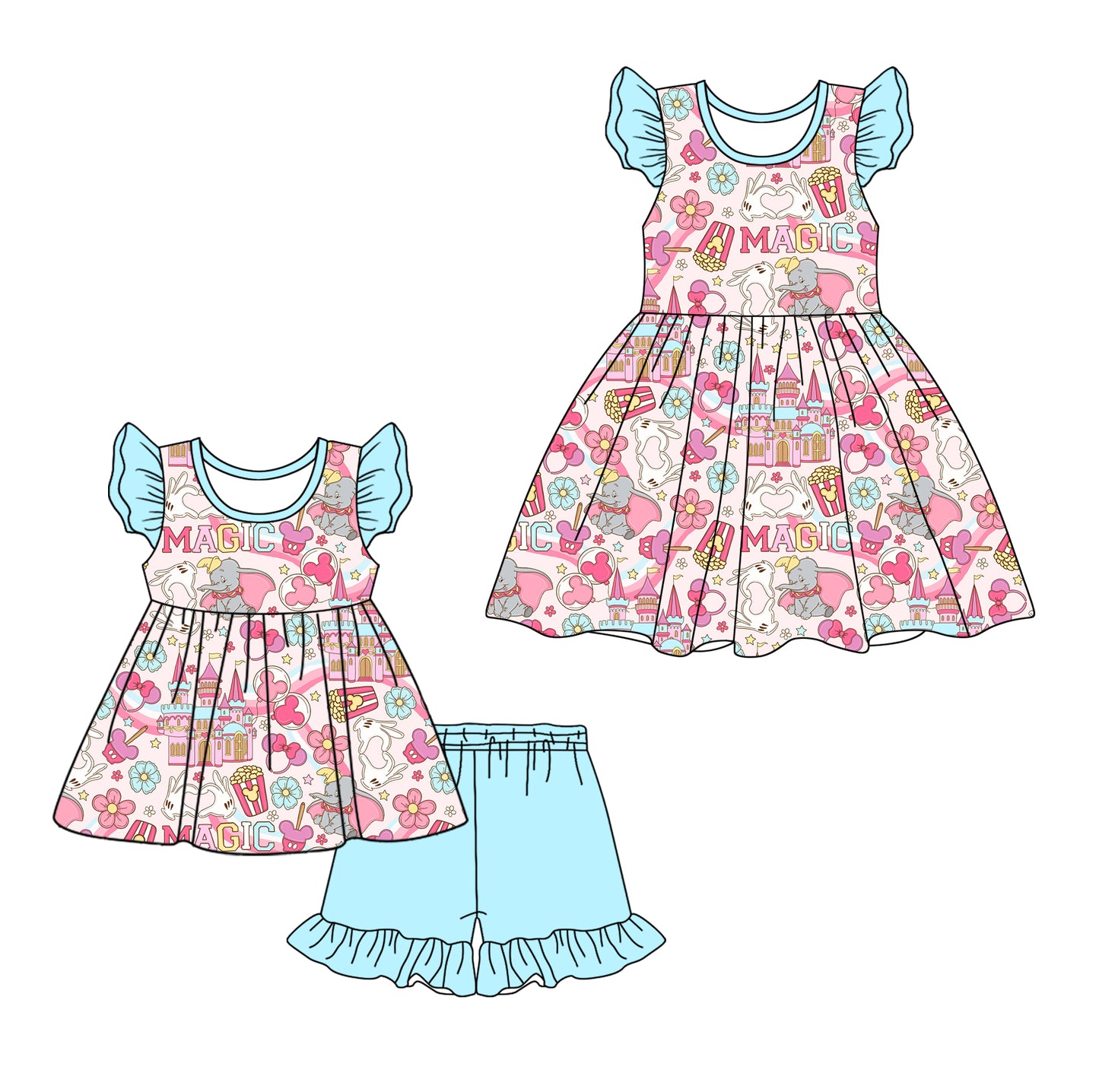 12.9custom each style moq 5eta 4-6week Sibling Sister MAGIC baby girl short sleeve shorts sets and dresses match design