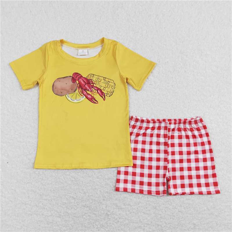 Baby Kids Potato Lemon Peanut Corn prints yellow Sibling Rompers Clothes Set