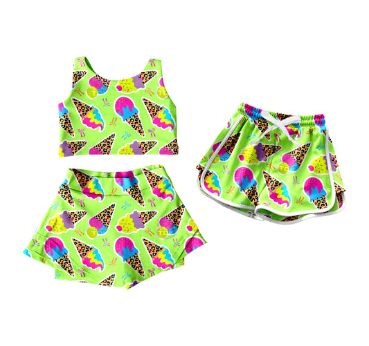 4.15 custom each style moq 5eta 4-6week Sibling Sister ice cream baby girls clothes Short sleeve yoga dress and shorts match family design