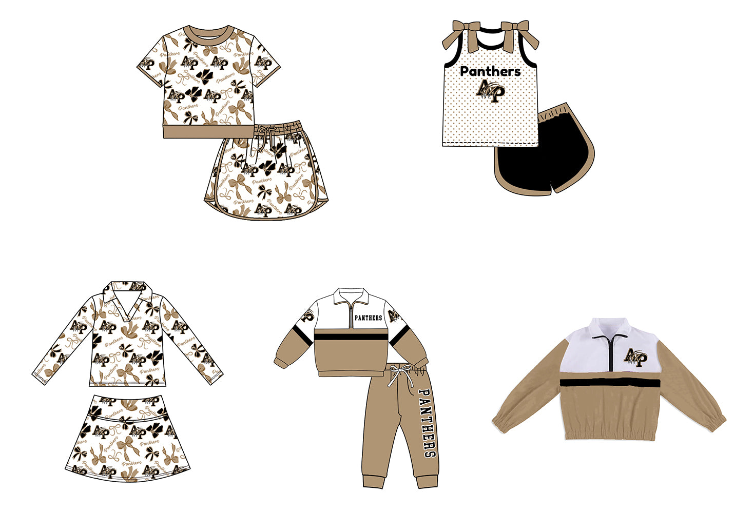 Custom moq 5 mix size milk silk summer teams Girls Brown Polka Dot Top Shorts Set Top Skirt Short Set Zipper Pullover Jogger Pants Set Pullover Tops
