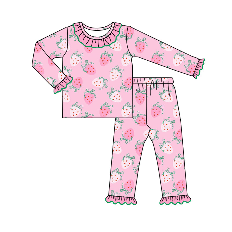 8.1 custom each style moq 5eta 4-6week Sibling Sister strawberry pink baby girls sets and dress and rompers match family design