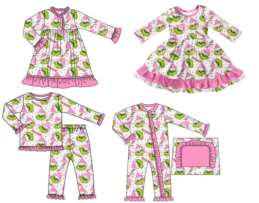25.7.24 custom each style moq 5 eta 4-6week Sibling Sisters Christmas baby girl long sleeve pants sets and romper and dress 1 and dress 2 match family design