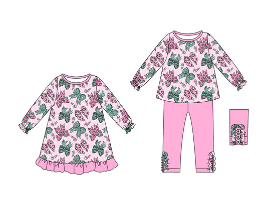 25.6.30 custom each style moq 5eta 4-6week Sibling Sisters Christmas bow baby girl long sleeve pants sets and dress match family design