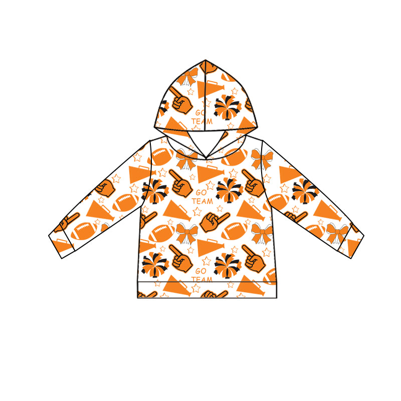 Custom moq 5 each style summer teams baby girls clothes team orange hooded long sleeve tops and short sleeve top and dress and shorts-25.6.12