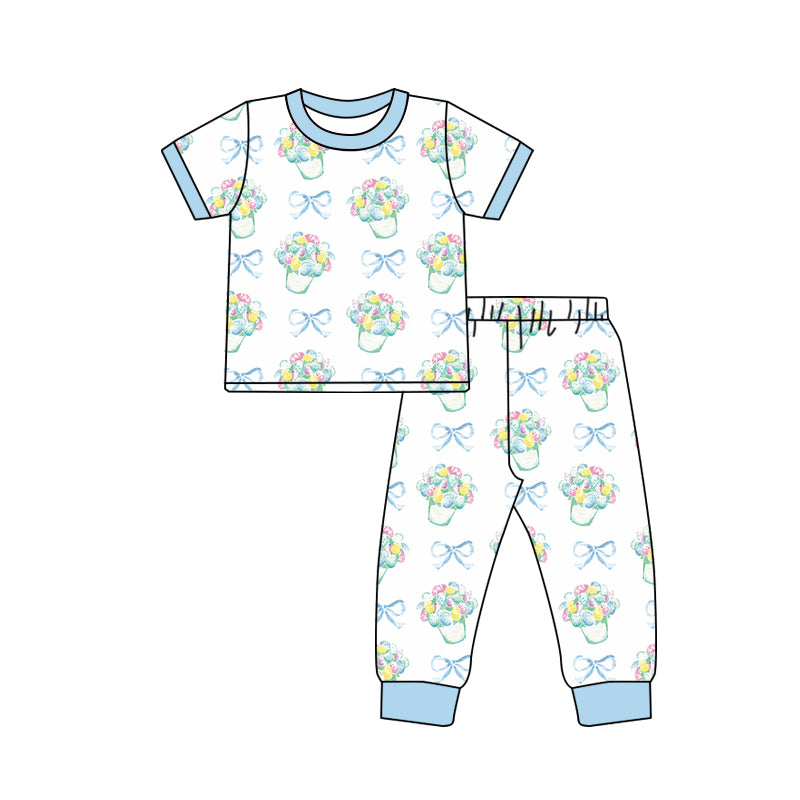 8.6 custom each style moq 5eta 4-6week Sibling Sister bow blue and white baby boys short sleeve sets and rompers match family design