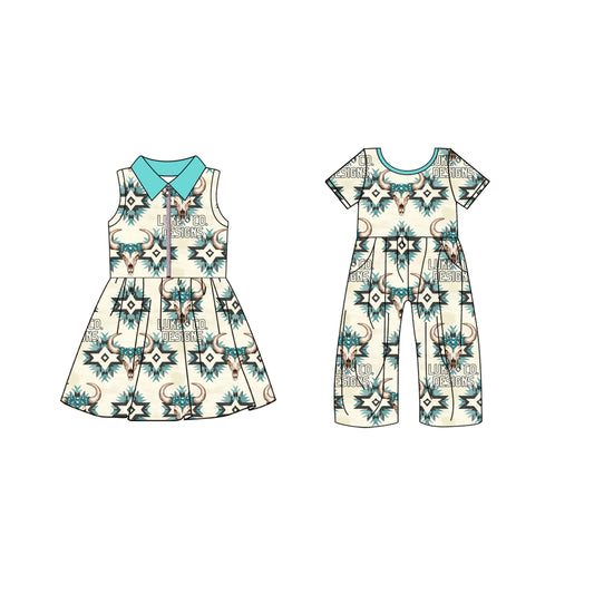 4.19 custom each style moq 5eta 4-6week Sibling Sister cow head baby girl short sleeve yoga dresses and jumpsuit match design