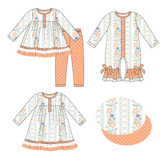 25.7.7 custom each style moq 5eta 4-6week Sibling Sisters floral baby girl long sleeve pants sets and dress and rompers match family design