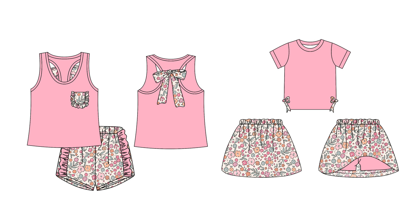 12.13 custom each style moq 5eta 4-6week Sibling Sister floral pink baby girl short sleeve shorts sets and dresses match design