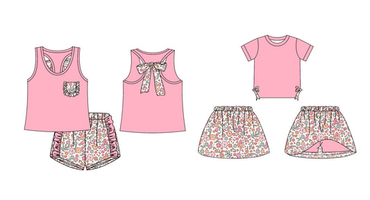 12.13 custom each style moq 5eta 4-6week Sibling Sister floral pink baby girl short sleeve shorts sets and dresses match design