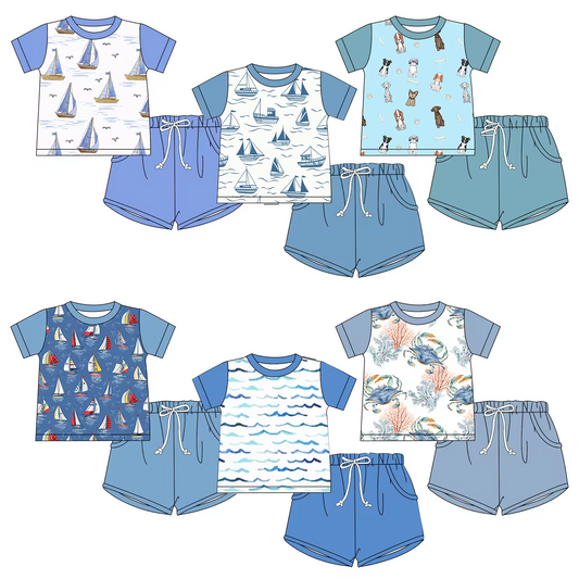 5.21custom each style moq 5eta 4-5week Different styles of printed short sleeves and solid color shorts summer suit series