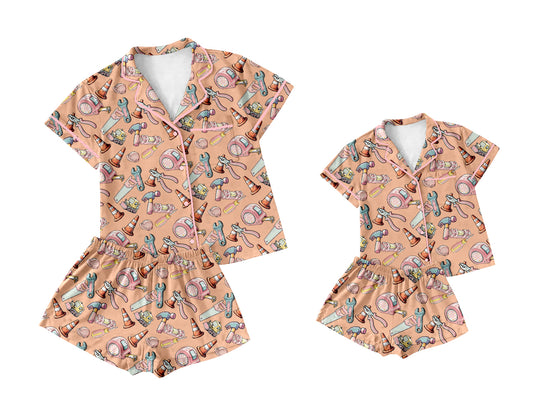 4.8 custom each style moq 5eta 4-6week Sibling Sister short sleeve shorts sets and adult sets match design
