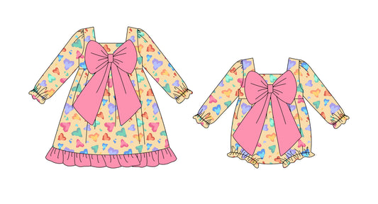 25.9.13 custom each style moq 5eta 6-8week Sibling Sisters love baby girl long sleeve dress and rompers match family design