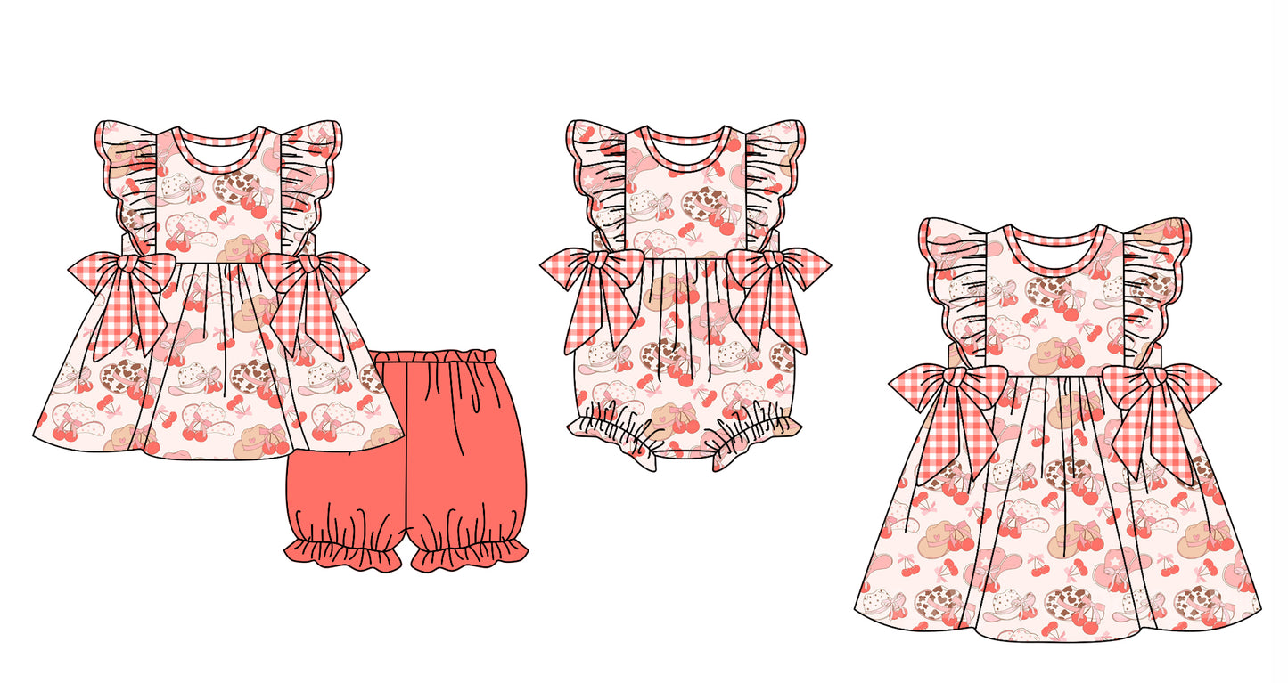 12.18 custom each style moq 5eta 4-6week Sibling Sister hat bow baby girl short sleeve shorts sets and dress and rompers match family design