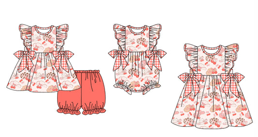 12.18 custom each style moq 5eta 4-6week Sibling Sister hat bow baby girl short sleeve shorts sets and dress and rompers match family design