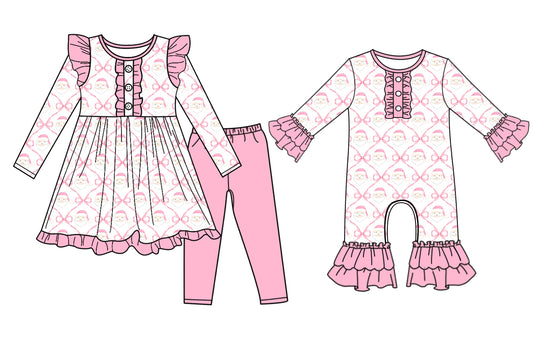 25.5.8 custom each style moq 5eta 4-6week Sibling Sisters Christmas bow pink baby girl long sleeve pants sets and rompers match family design