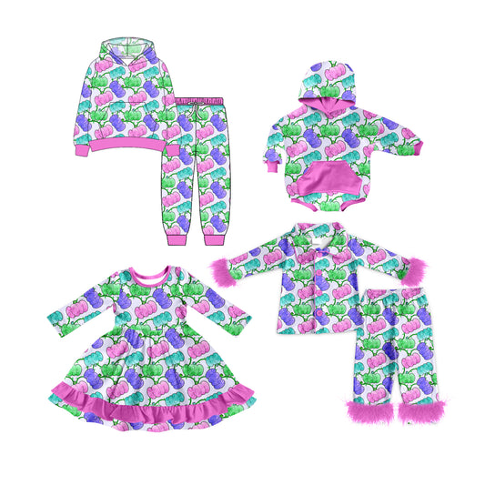 25.7.10 custom each style moq 5 eta 4-6week Sibling Sisters pumpkin baby girl long sleeve pants sets 1 and sets 2 and romper and dress match family design