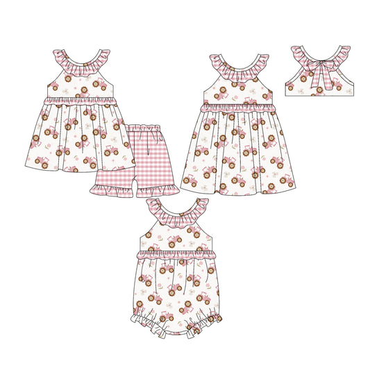 25.12.23 custom each style moq 5 eta 6-8week Sibling Sister baby short sleeve shorts sets and romper and dress match design
