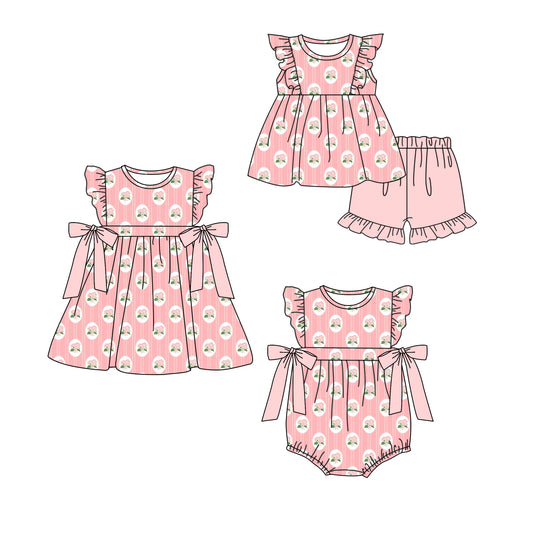 4.2 custom each style moq 5eta 4-6week Sibling Sisters bow floral baby girl short sleeve shorts sets and dress and rompers match family design