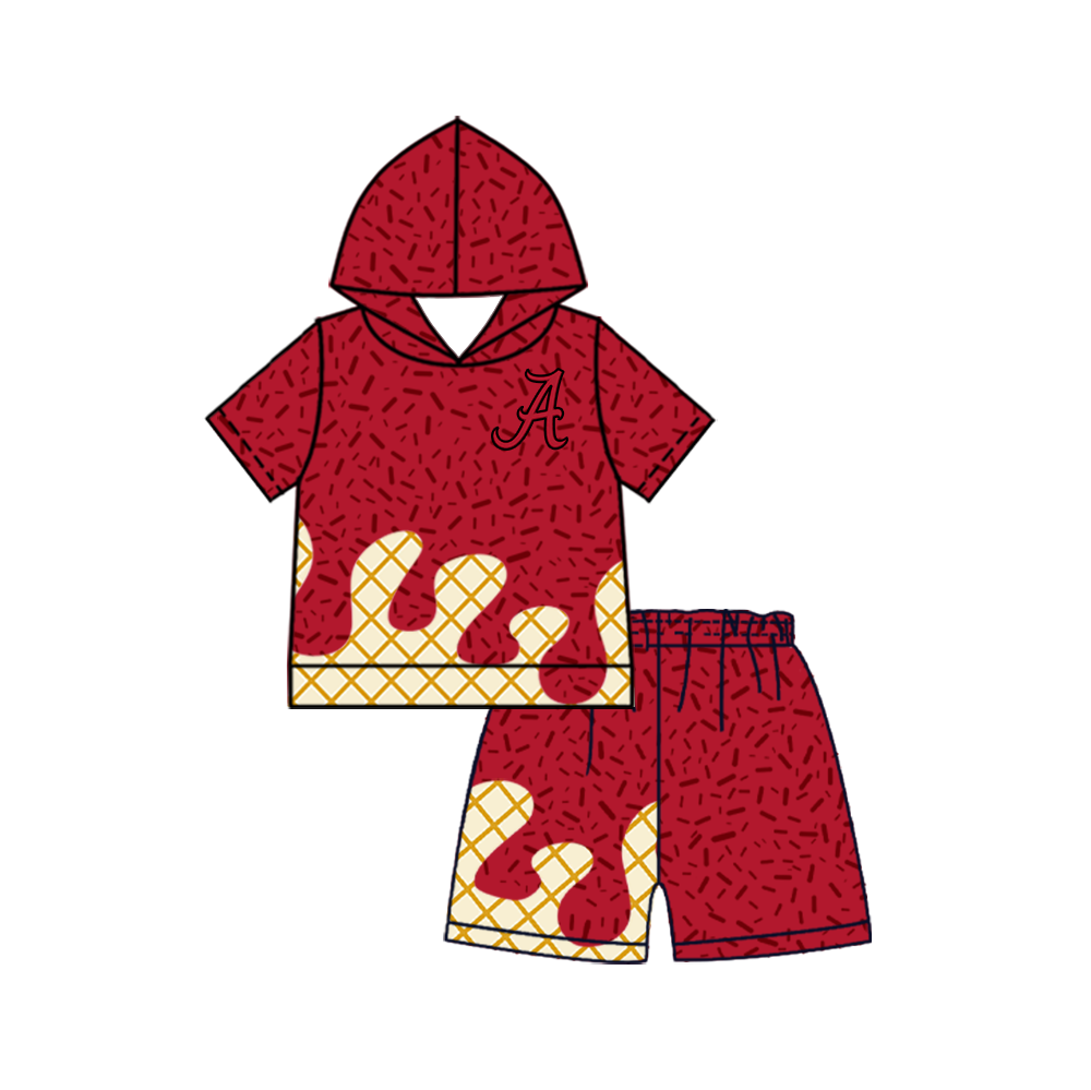 custom moq 5 mix size MSD072508 Baby Kids Sprinkles Drip Team Short Sleeve Hooded Top Shorts Clothes Set