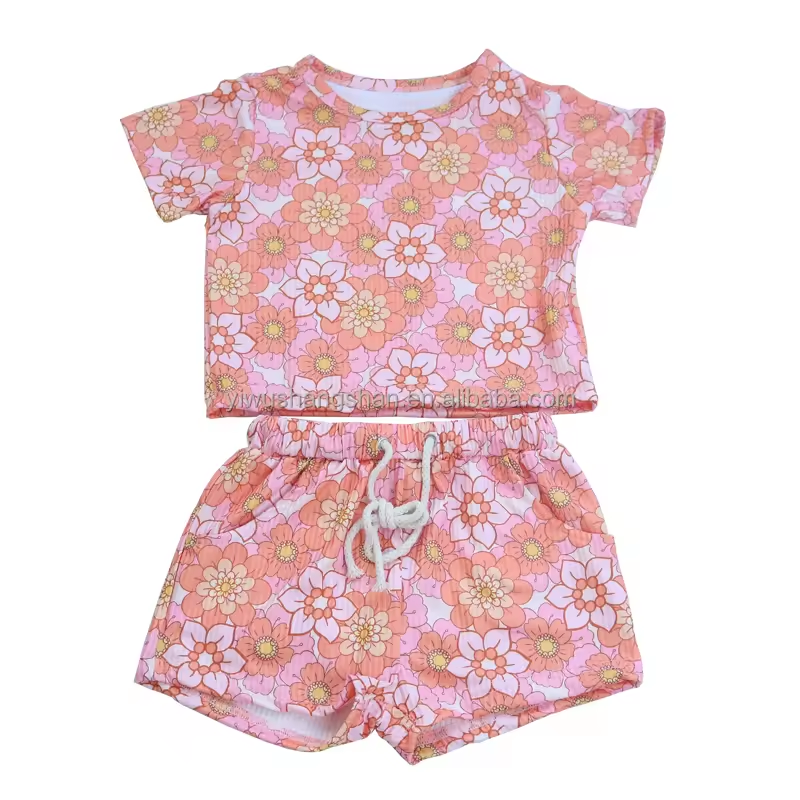 5.10custom each style moq 5eta 4-5week flower prints pink top and shorts