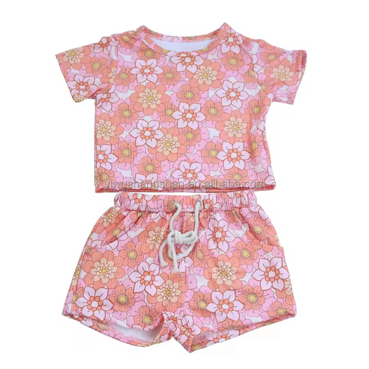 5.10custom each style moq 5eta 4-5week flower prints pink top and shorts