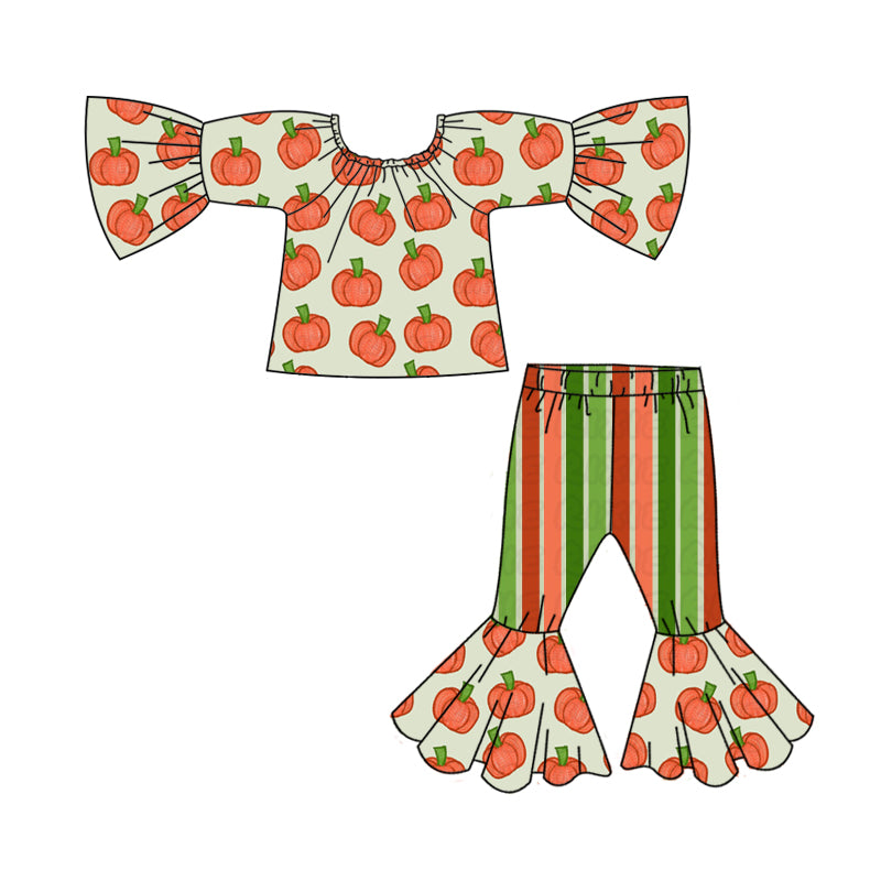 6.27 custom each style moq 5eta 4-6week pumpkin orange long sleeve pants baby girls sets