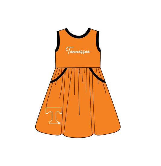 Custom moq 5 each style eta 6-8weeks baby girl clothes team orange sleeveless dress-25.10.14