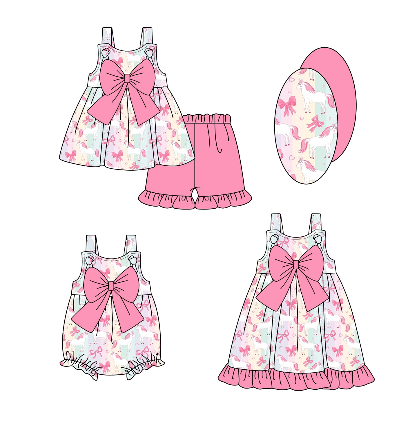 25.12.11 custom each style moq 5 eta 6-8week Sibling Sister bow baby short sleeve shorts sets and romper and dress match design